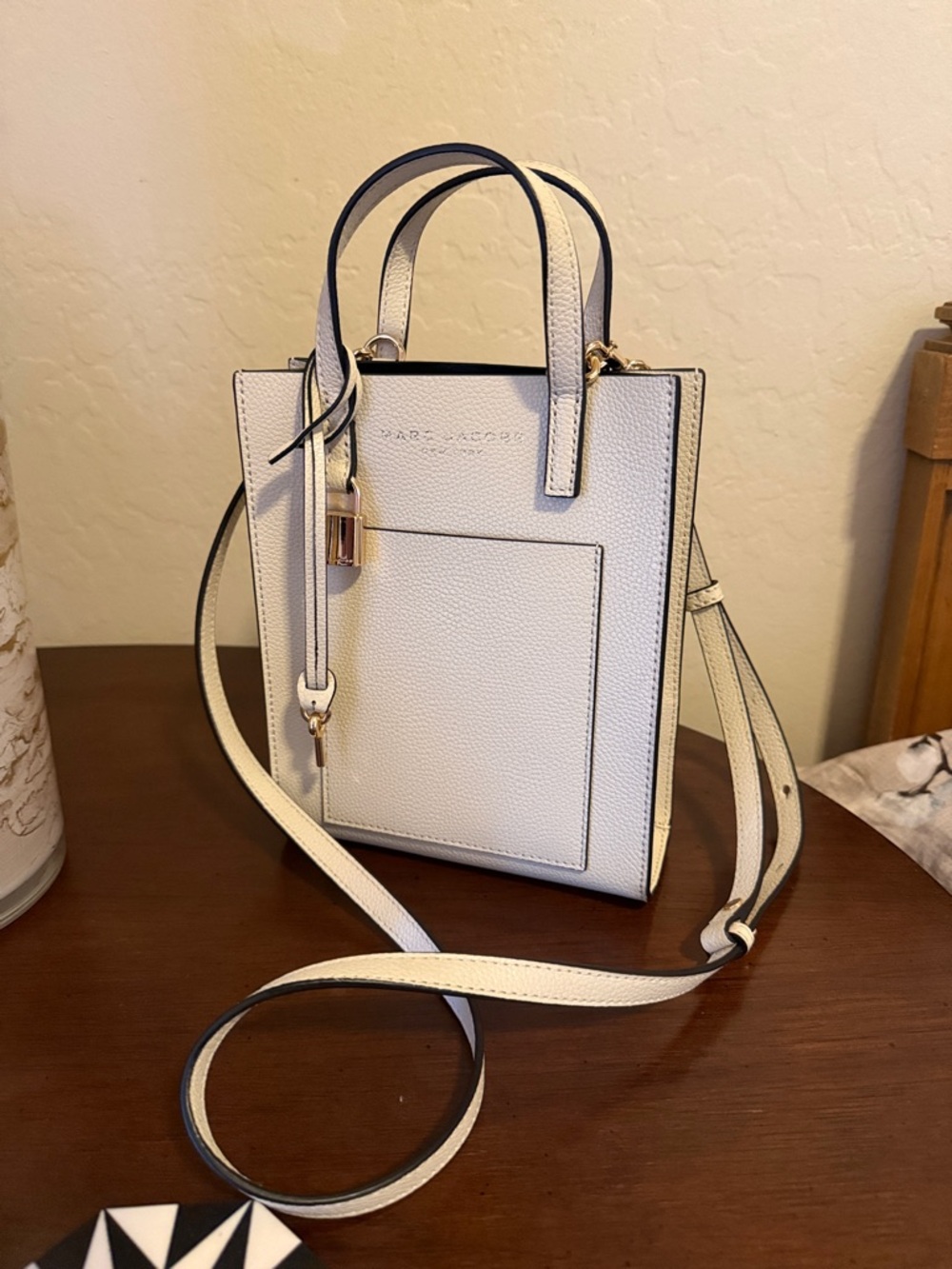 Marc Jacobs Cream Pebbled Leather Mini Crossbody Tote